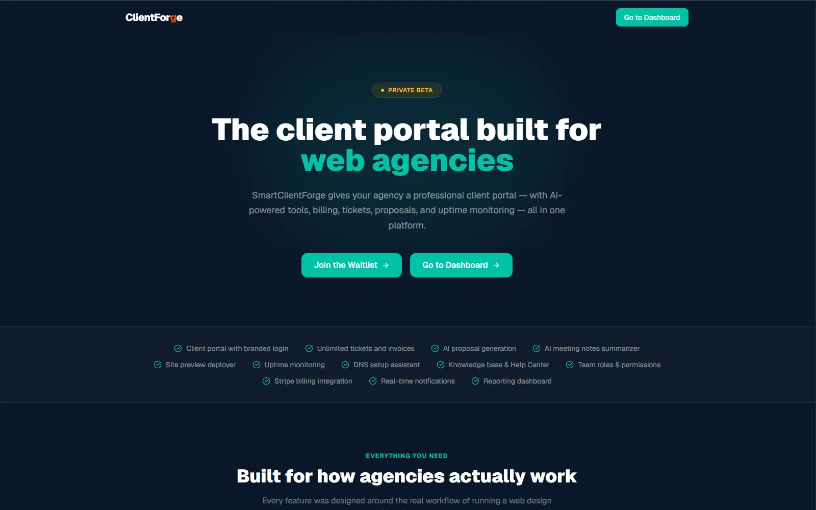 SmartClientForge client portal landing page